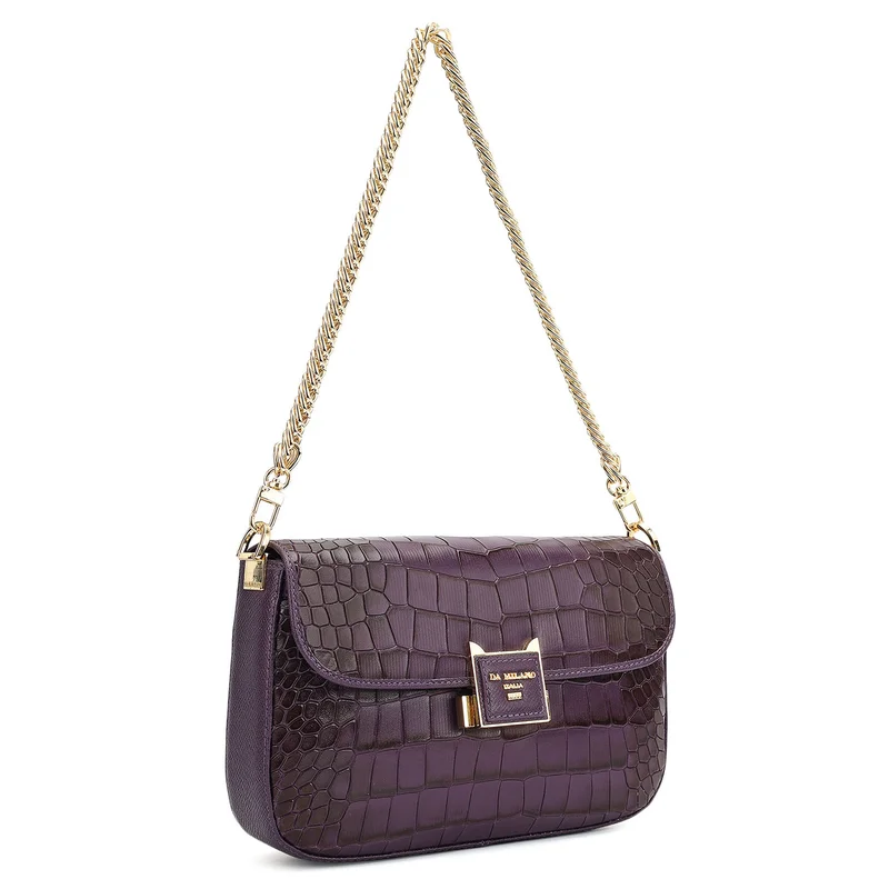 Da Milano Small Croco Leather Shoulder Bag - Grapevine